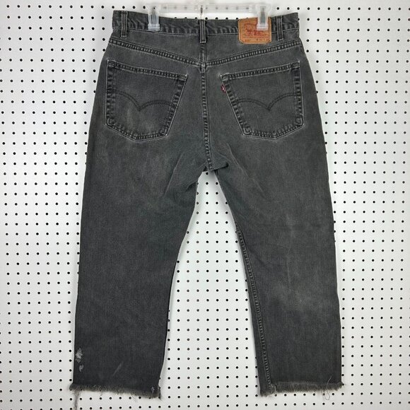 Levi's 505 Straight Black Jeans 36x27 Goth Y2K Streetwear Skate Baggy Distressed - Picture 1 of 8